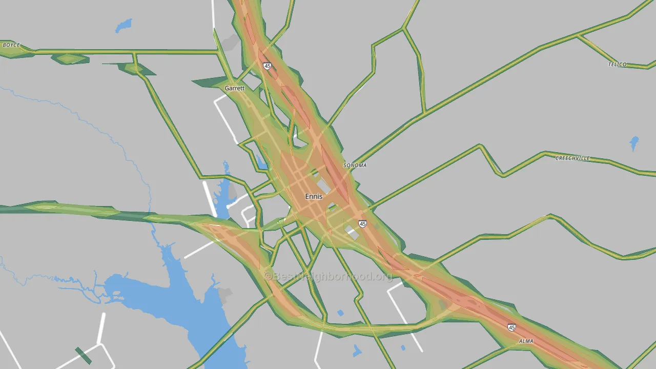 Ennis, TX Map of Noise Levels in Ennis