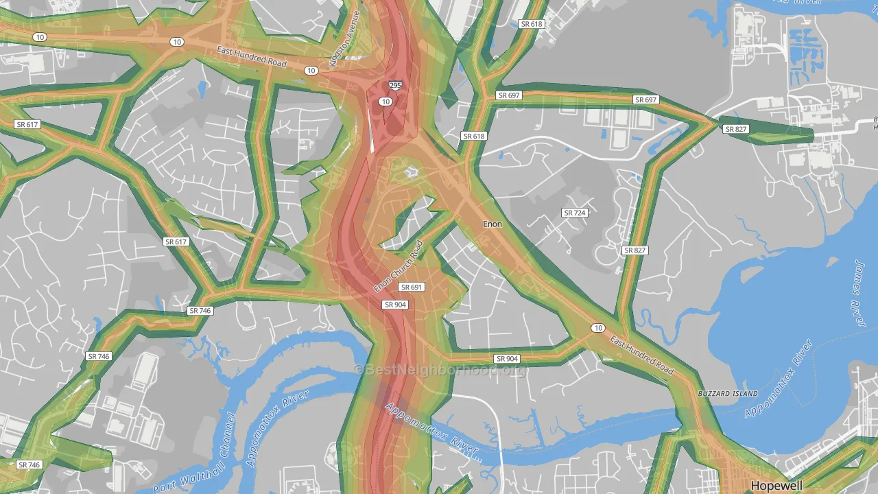 Enon, VA Map of Noise Levels in Enon