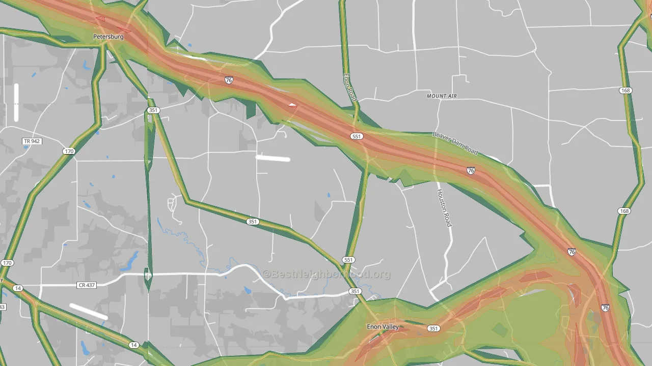 Enon Valley, PA Map of Noise Levels in Enon Valley