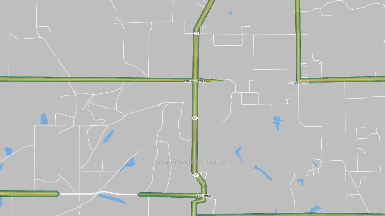 Enos Corner, IN Map of Noise Levels in Enos Corner