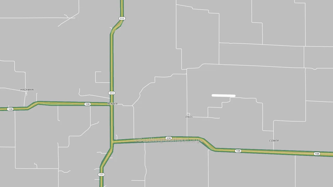 Enos, IL Map of Noise Levels in Enos