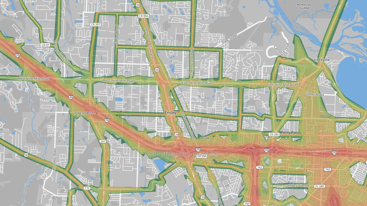 Ensley, FL Map of Noise Levels in Ensley