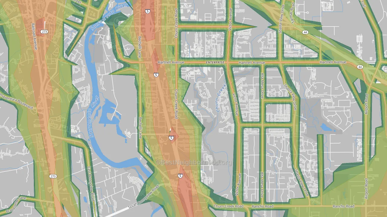 Enterprise, Redding, CA Map of Noise Levels in Enterprise
