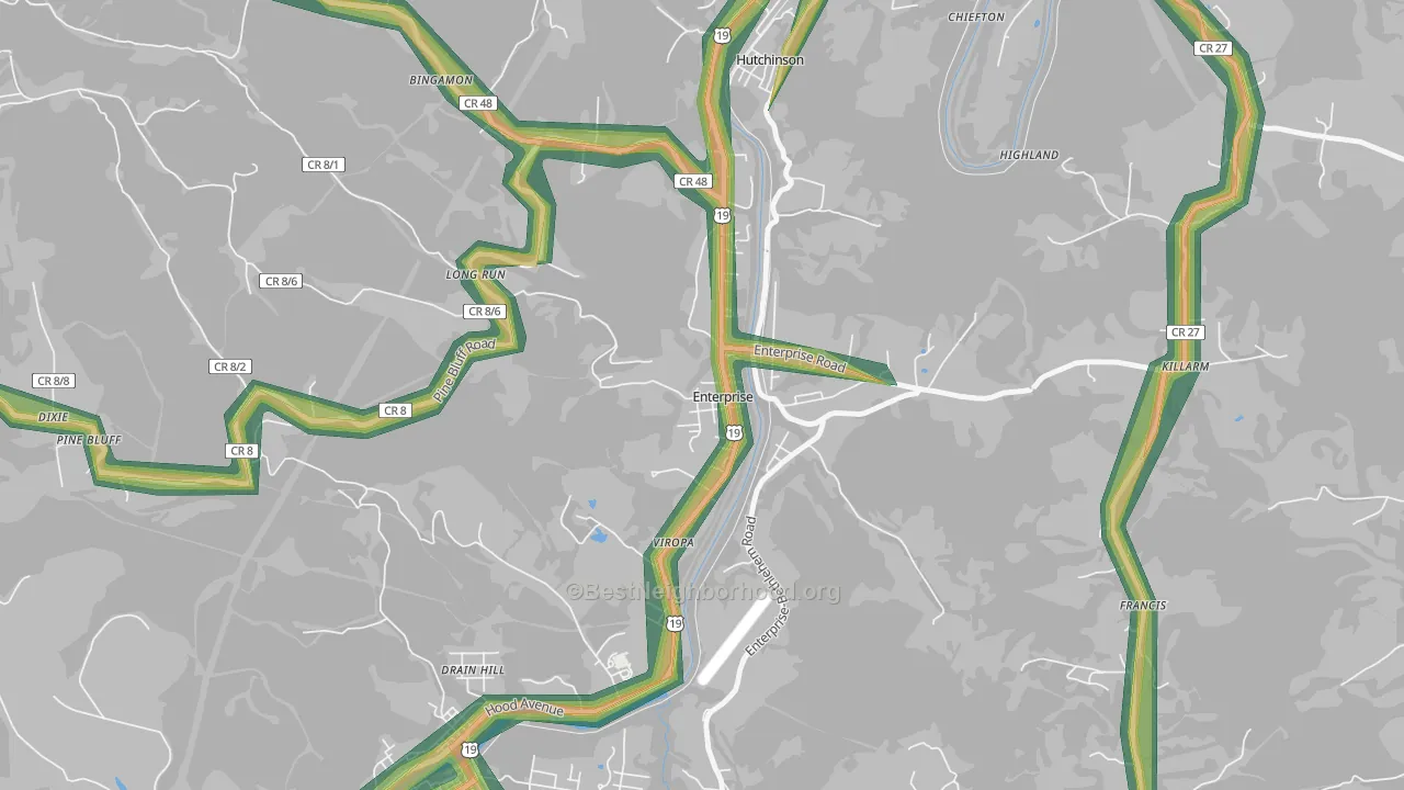 Enterprise, WV Map of Noise Levels in Enterprise