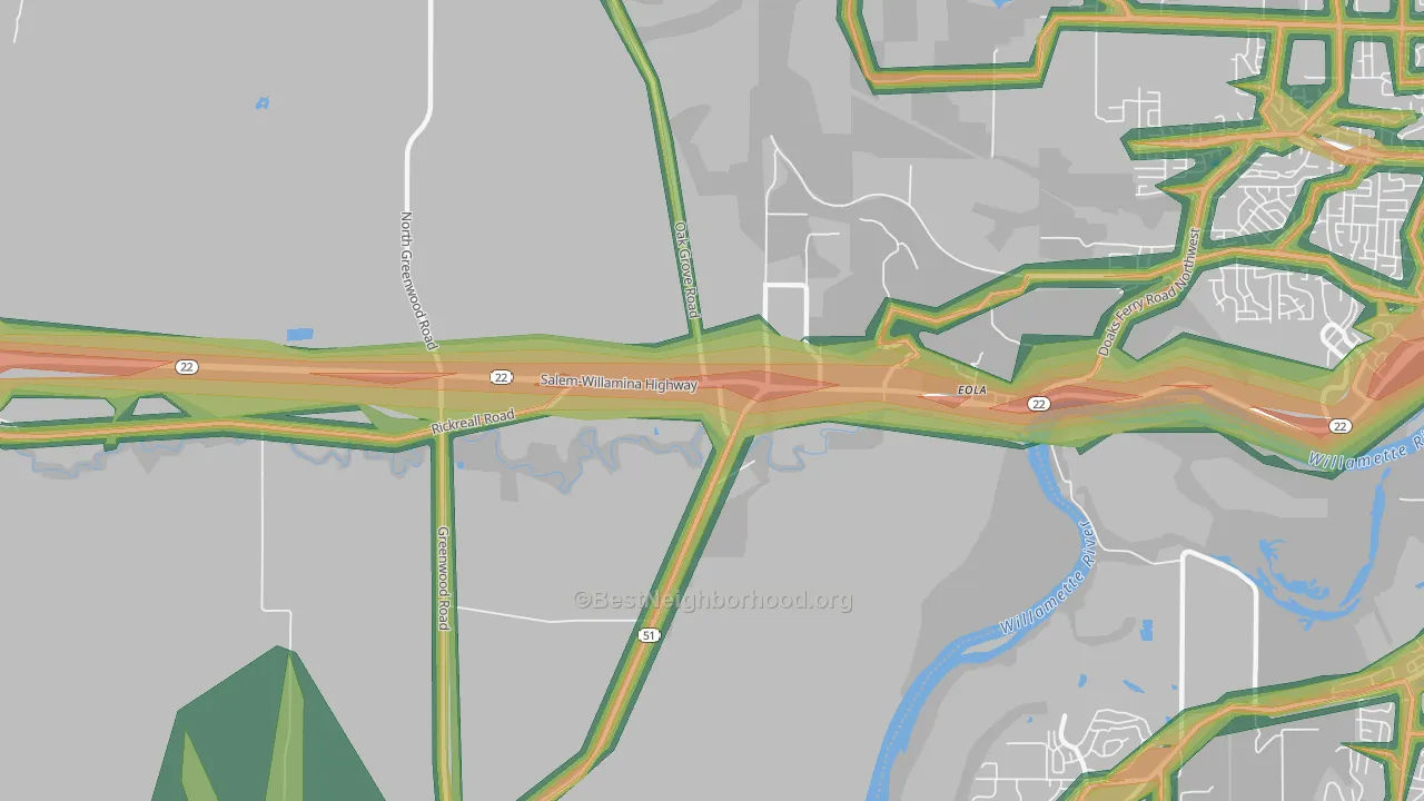 Eola, OR Map of Noise Levels in Eola