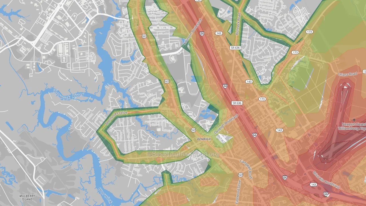 Epes, Newport News, VA Map of Noise Levels in Epes
