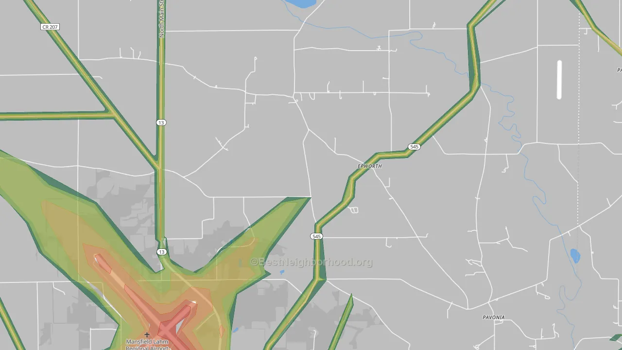 Epworth, OH Map of Noise Levels in Epworth