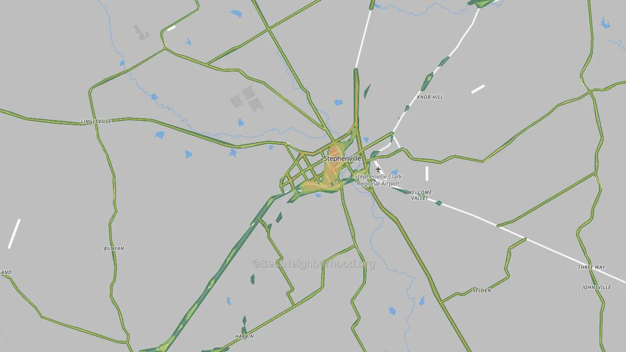 Erath County, TX Map of Noise Levels in Erath County