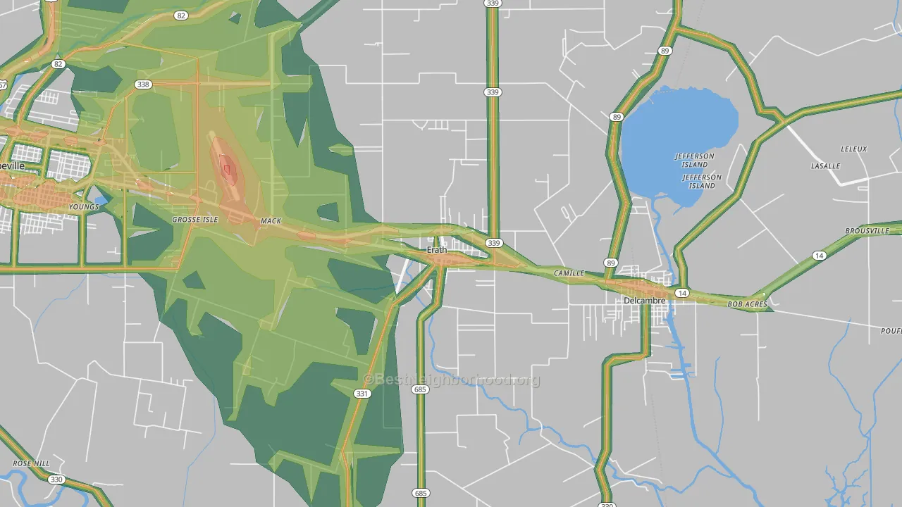 Erath, LA Map of Noise Levels in Erath