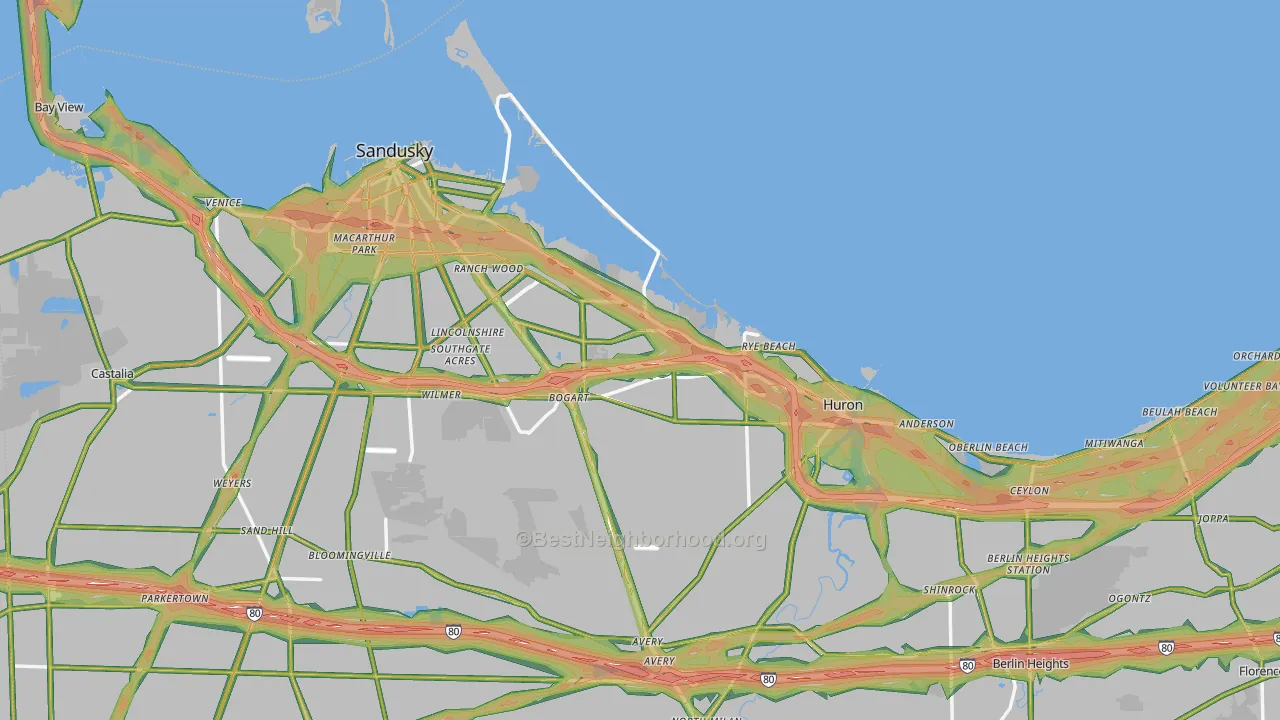 Erie County, OH Map of Noise Levels in Erie County