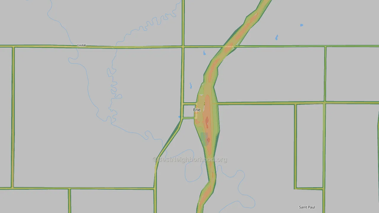 Erie, KS Map of Noise Levels in Erie