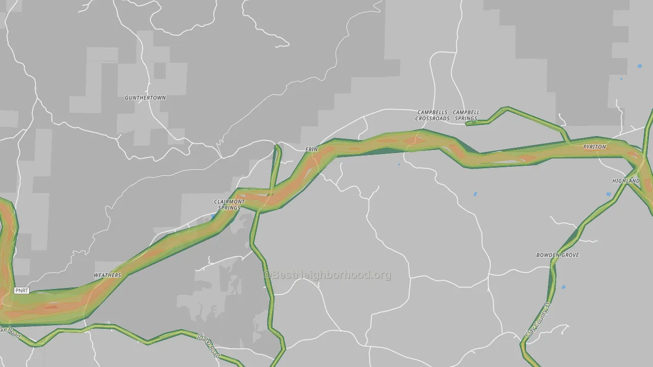 Erin, AL Map of Noise Levels in Erin