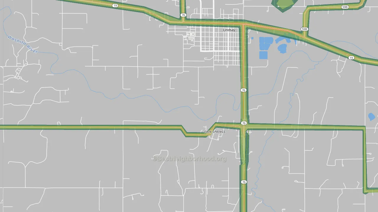 Erin Springs, OK Map of Noise Levels in Erin Springs