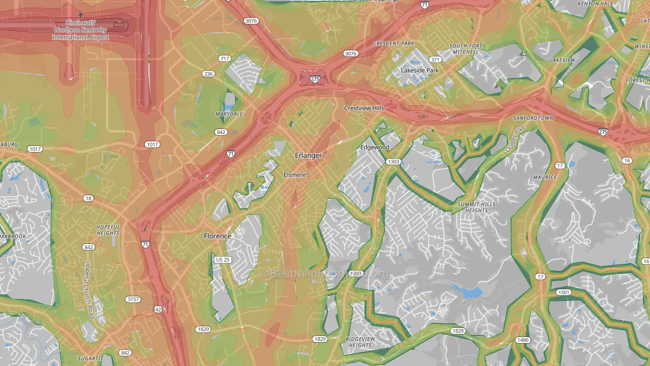 Erlanger, KY Map of Noise Levels in Erlanger