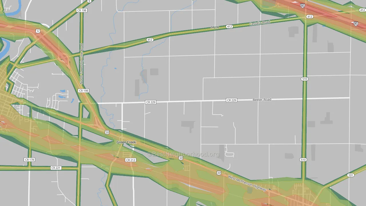 Erlin, OH Map of Noise Levels in Erlin