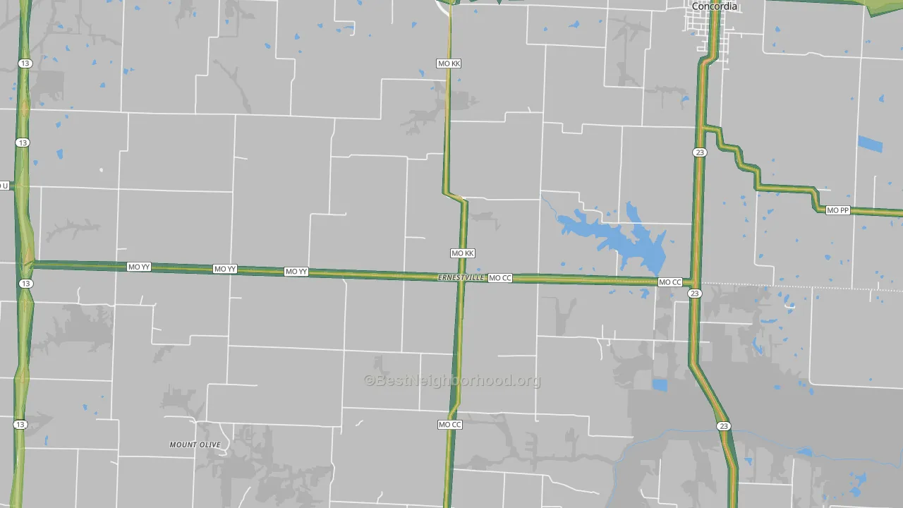 Ernestville, MO Map of Noise Levels in Ernestville