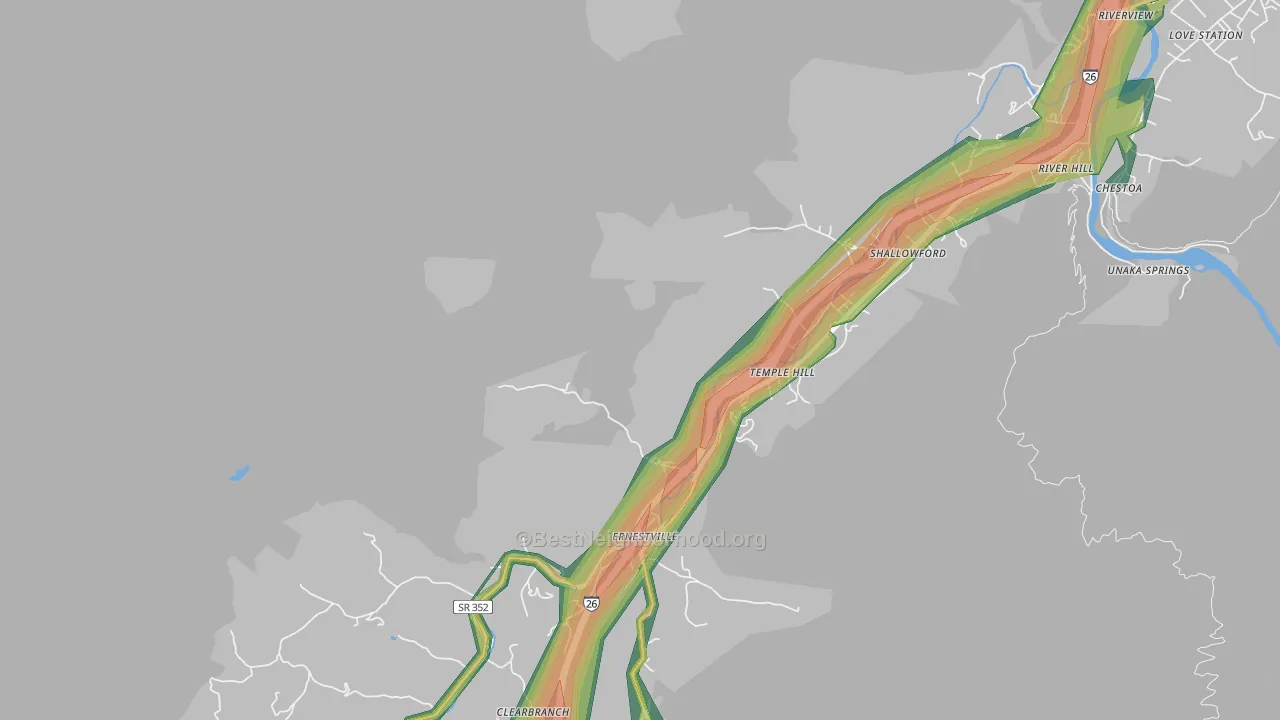 Ernestville, TN Map of Noise Levels in Ernestville