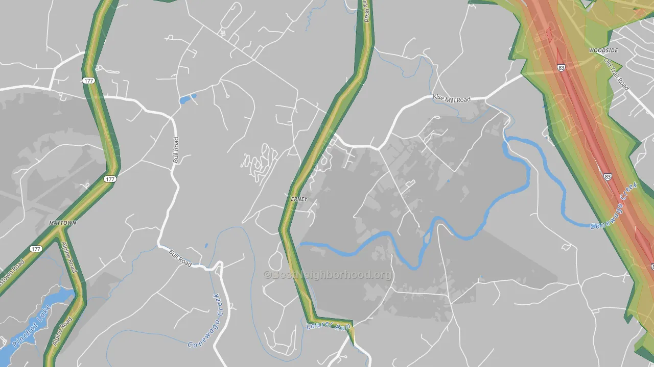 Erney, PA Map of Noise Levels in Erney