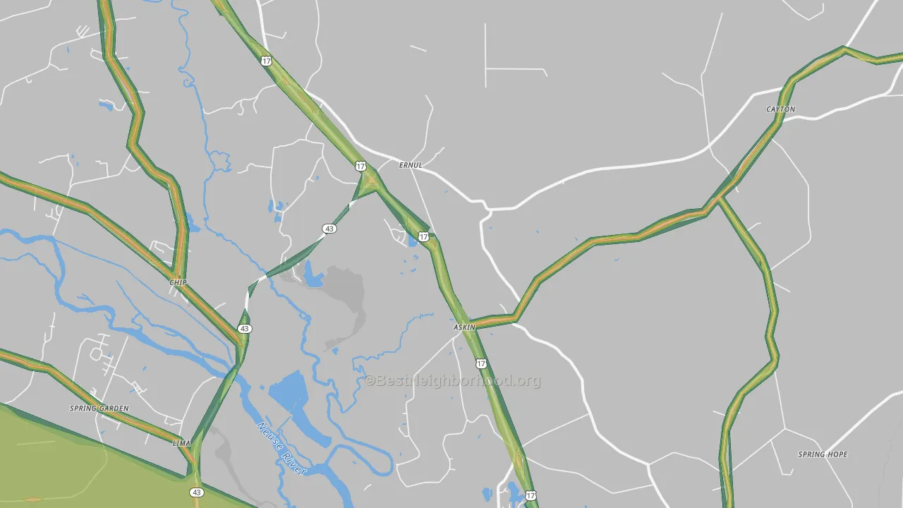 Ernul, NC Map of Noise Levels in Ernul