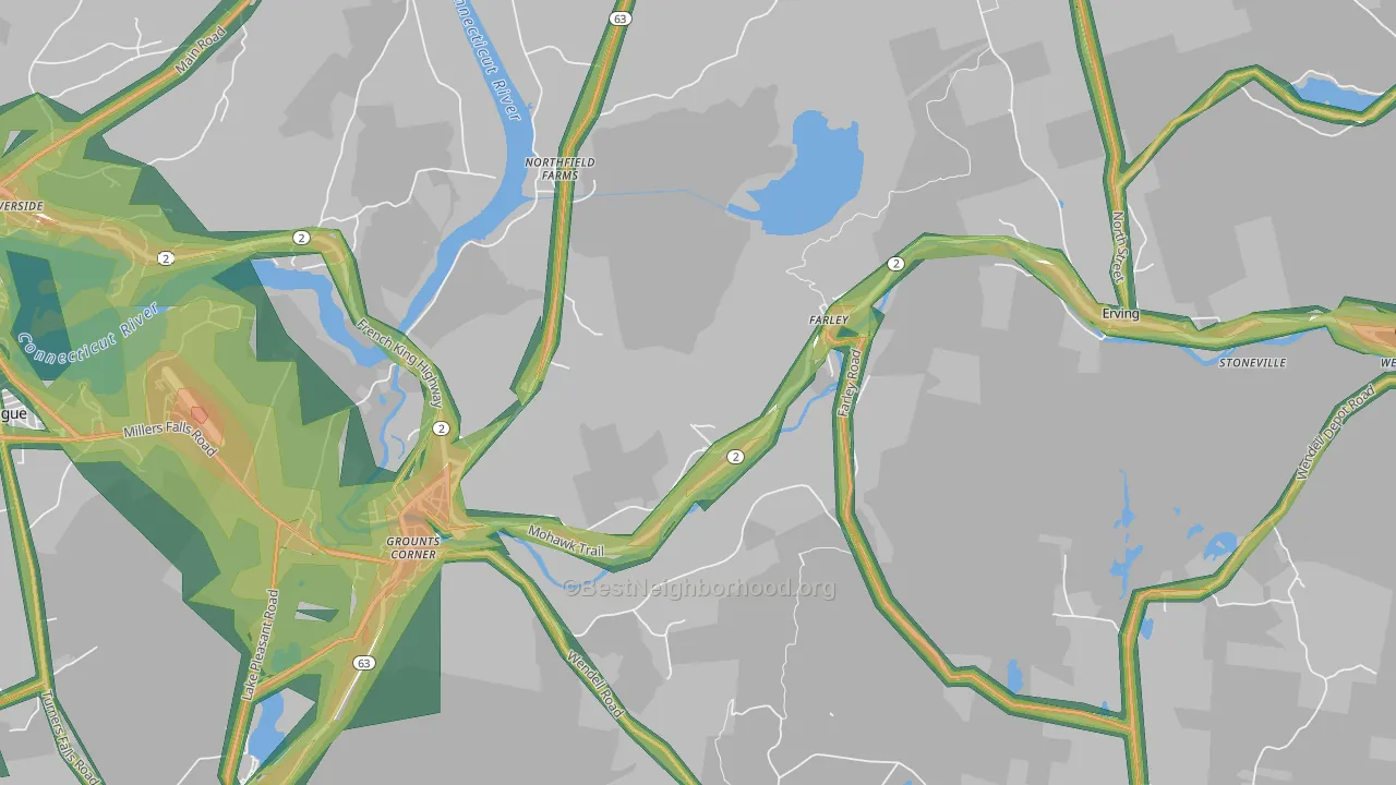 Erving, MA Map of Noise Levels in Erving