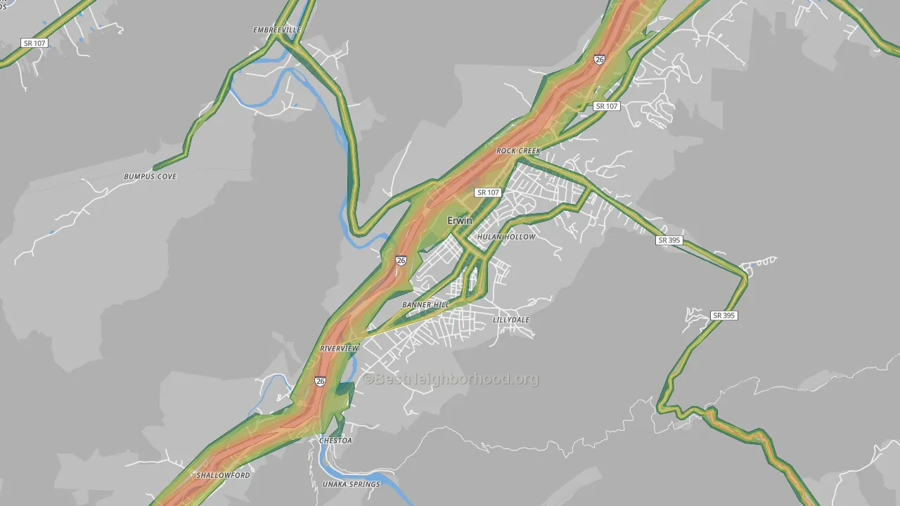 Erwin, TN Map of Noise Levels in Erwin