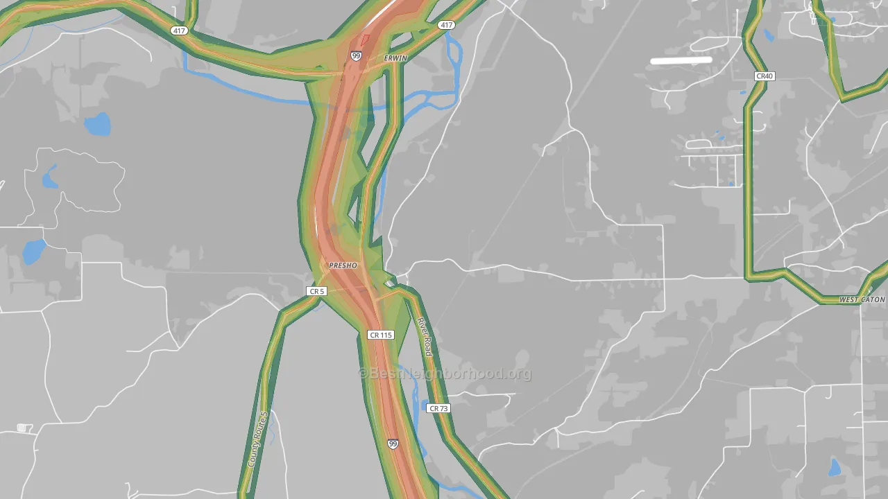 Erwins, NY Map of Noise Levels in Erwins