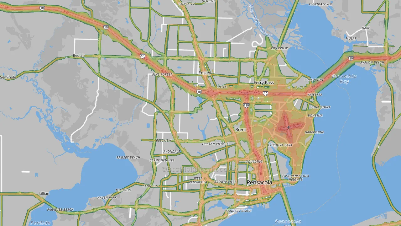 Escambia County, FL Map of Noise Levels in Escambia County