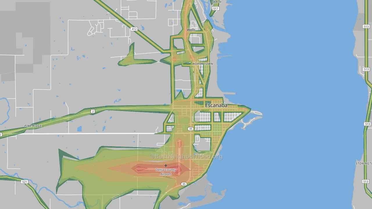 Escanaba, MI Map of Noise Levels in Escanaba