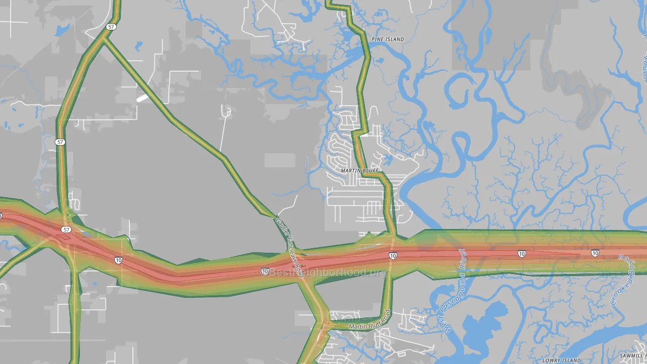 Escatawpa, MS Map of Noise Levels in Escatawpa