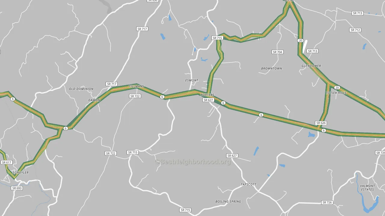 Esmont, VA Map of Noise Levels in Esmont