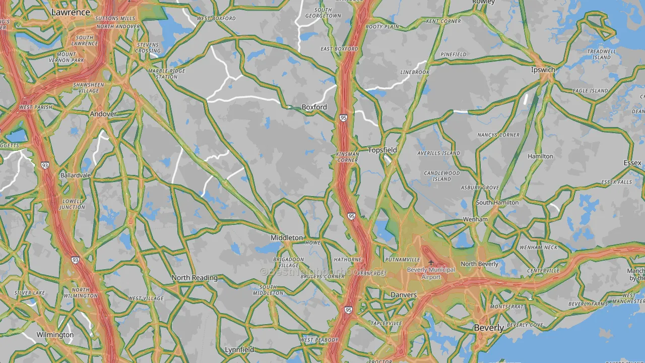 Essex County, MA Map of Noise Levels in Essex County