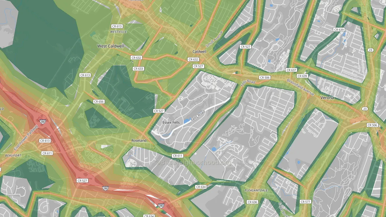 Essex Fells, NJ Map of Noise Levels in Essex Fells