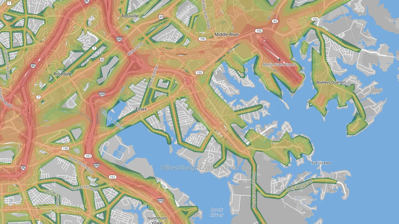 Essex, MD Map of Noise Levels in Essex