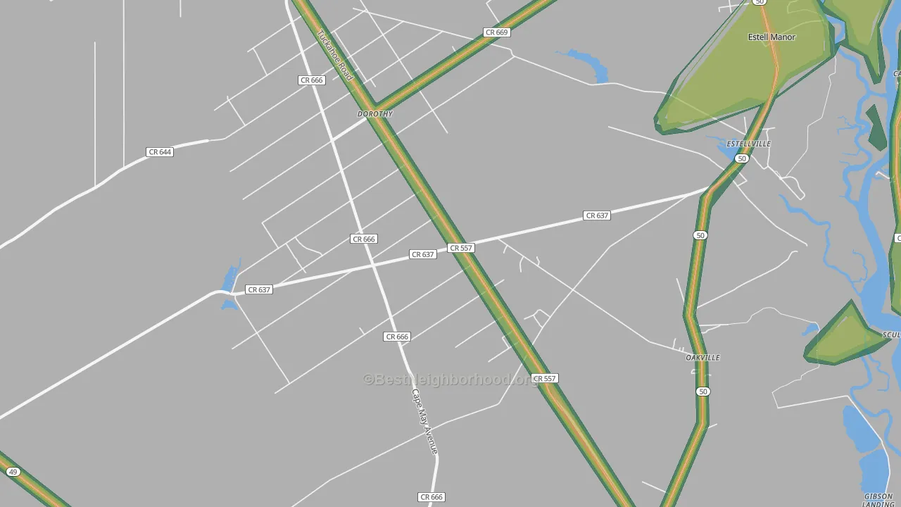 Estell Manor, NJ Map of Noise Levels in Estell Manor