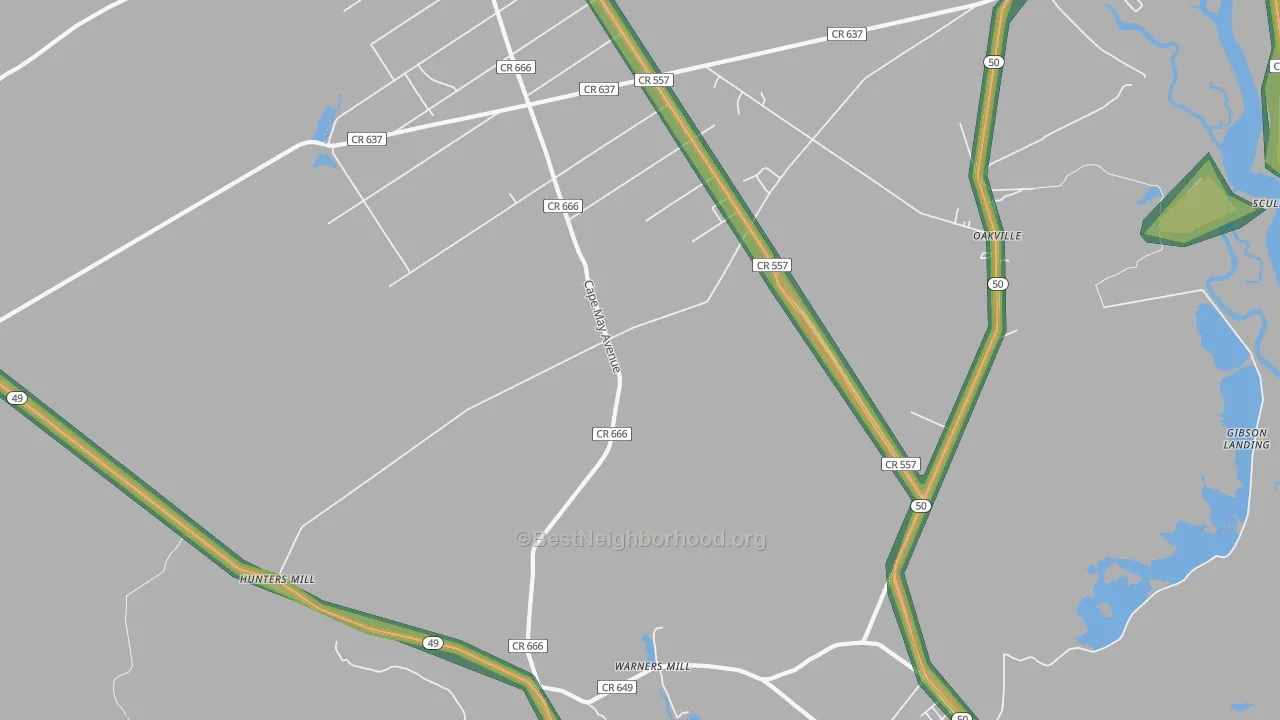 Estelville, NJ Map of Noise Levels in Estelville