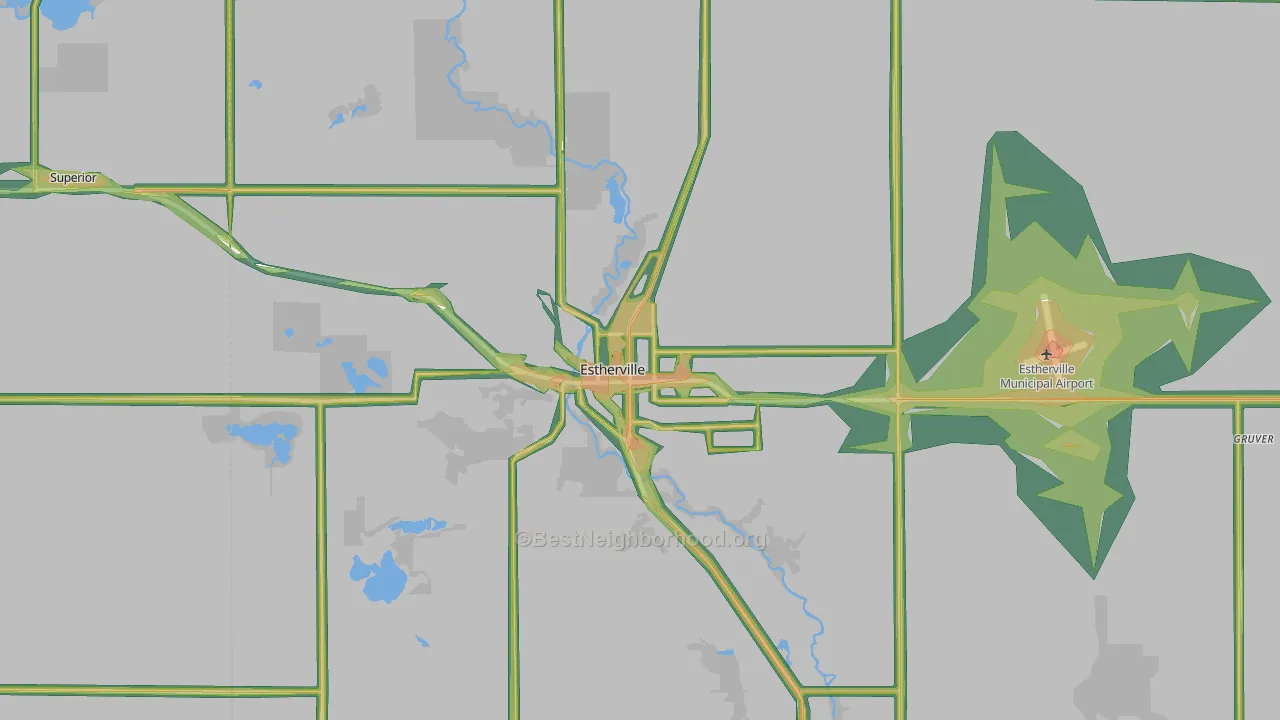 Estherville, IA Map of Noise Levels in Estherville