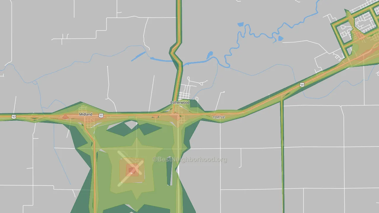 Estherwood, LA Map of Noise Levels in Estherwood