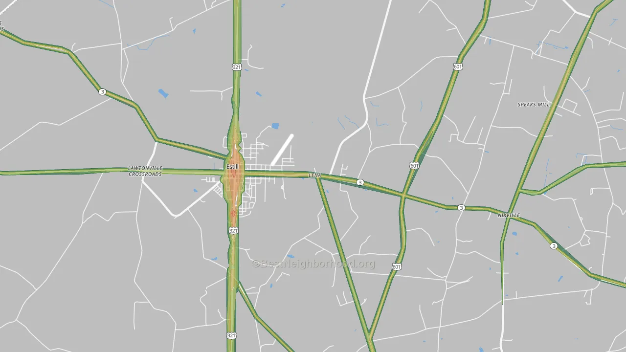 Estill, SC Map of Noise Levels in Estill