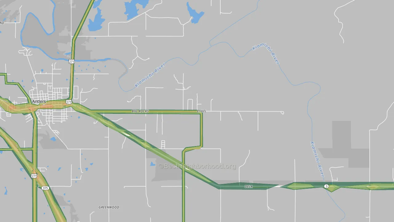 Ethel, OK Map of Noise Levels in Ethel