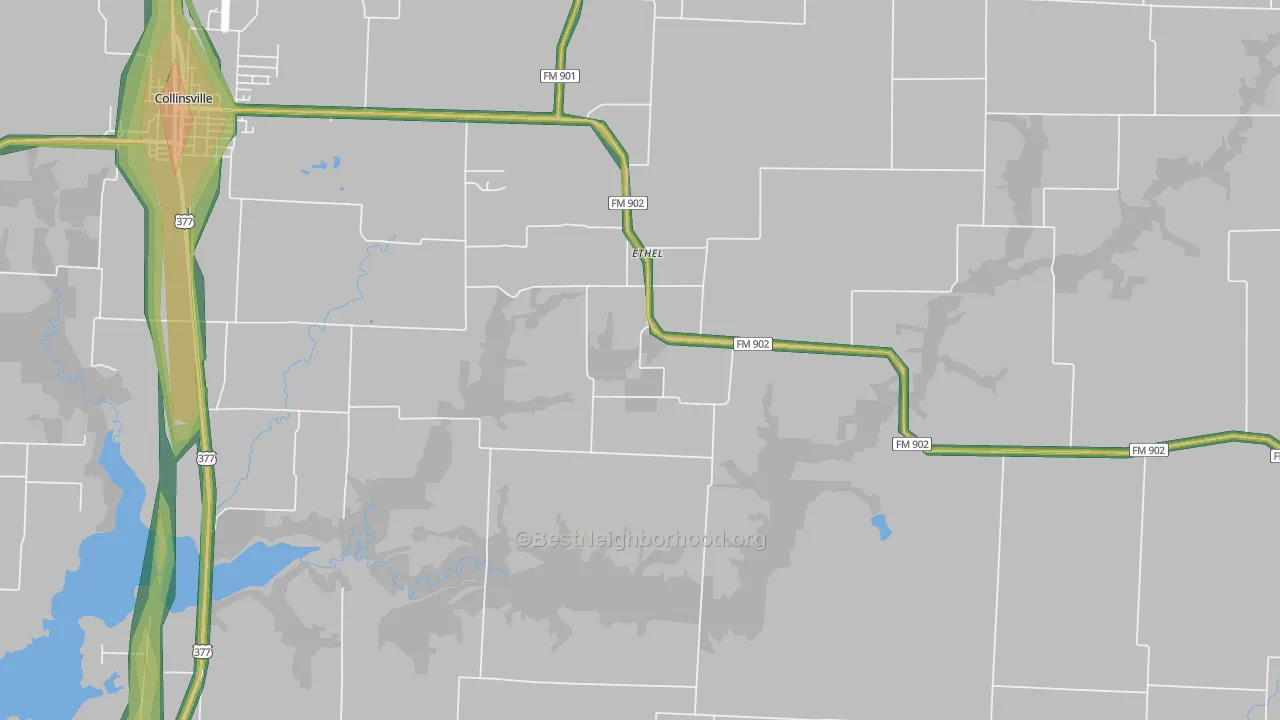 Ethel, TX Map of Noise Levels in Ethel