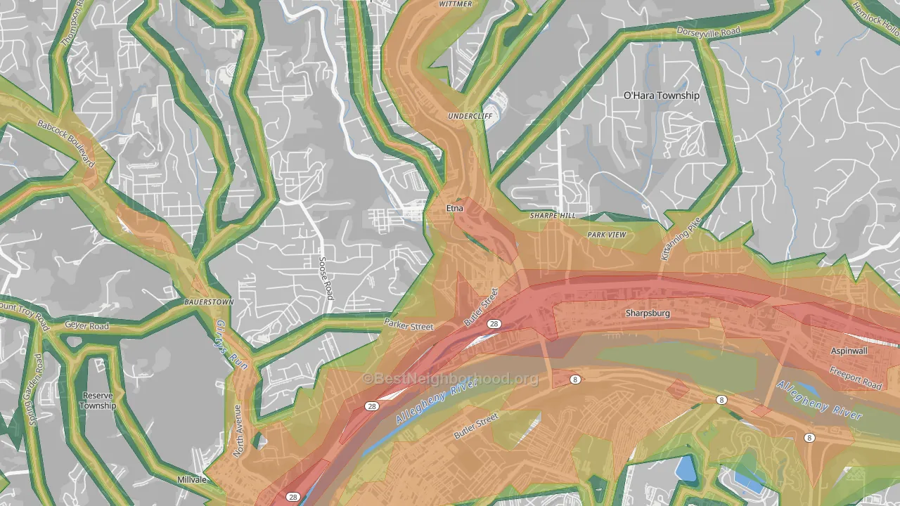 Etna, PA Map of Noise Levels in Etna