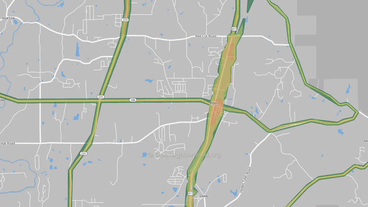 Eton, GA Map of Noise Levels in Eton