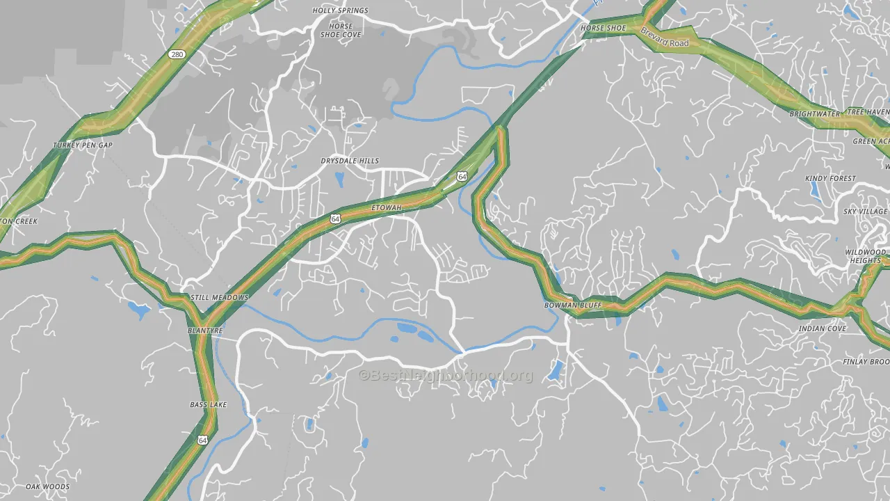 Etowah, NC Map of Noise Levels in Etowah