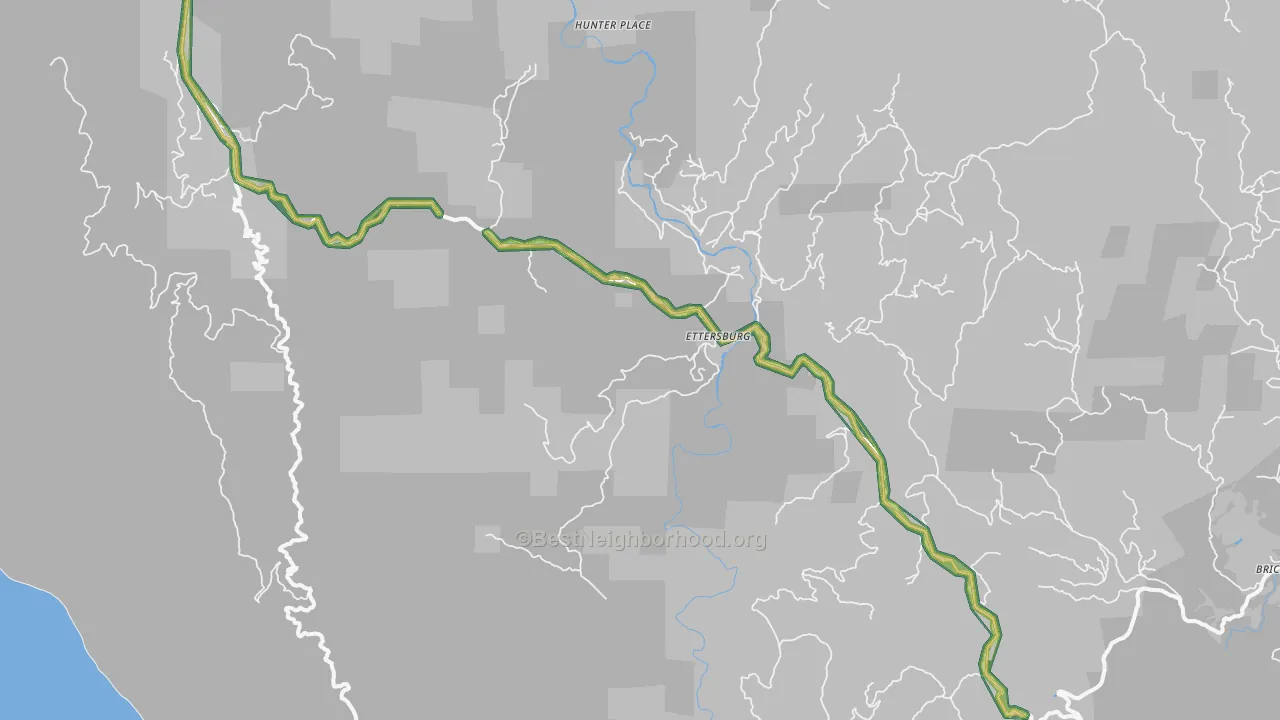 Ettersburg, CA Map of Noise Levels in Ettersburg