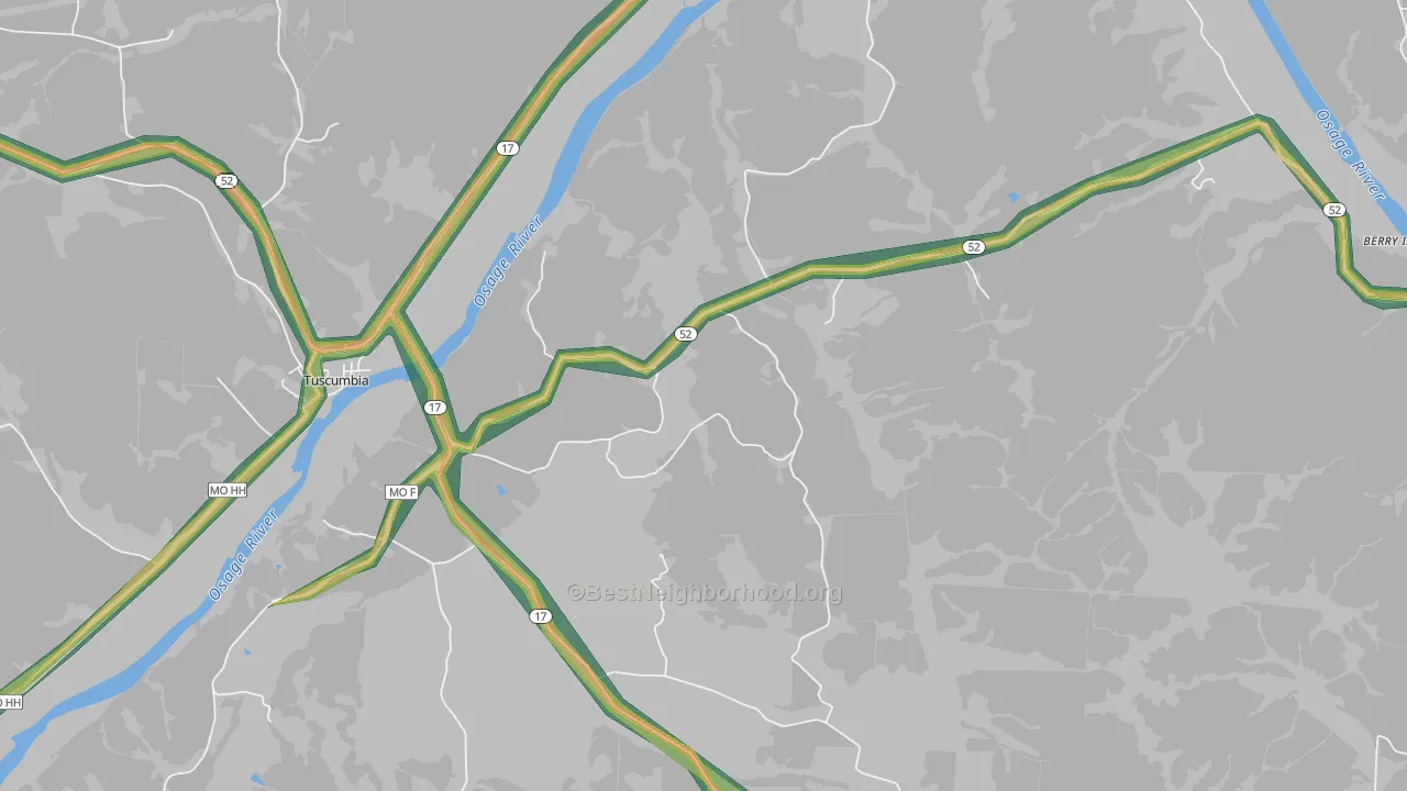 Etterville, MO Map of Noise Levels in Etterville