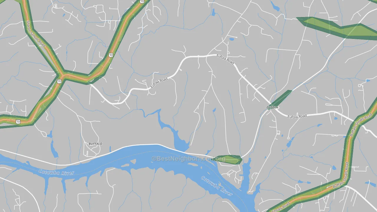 Eufola, NC Map of Noise Levels in Eufola
