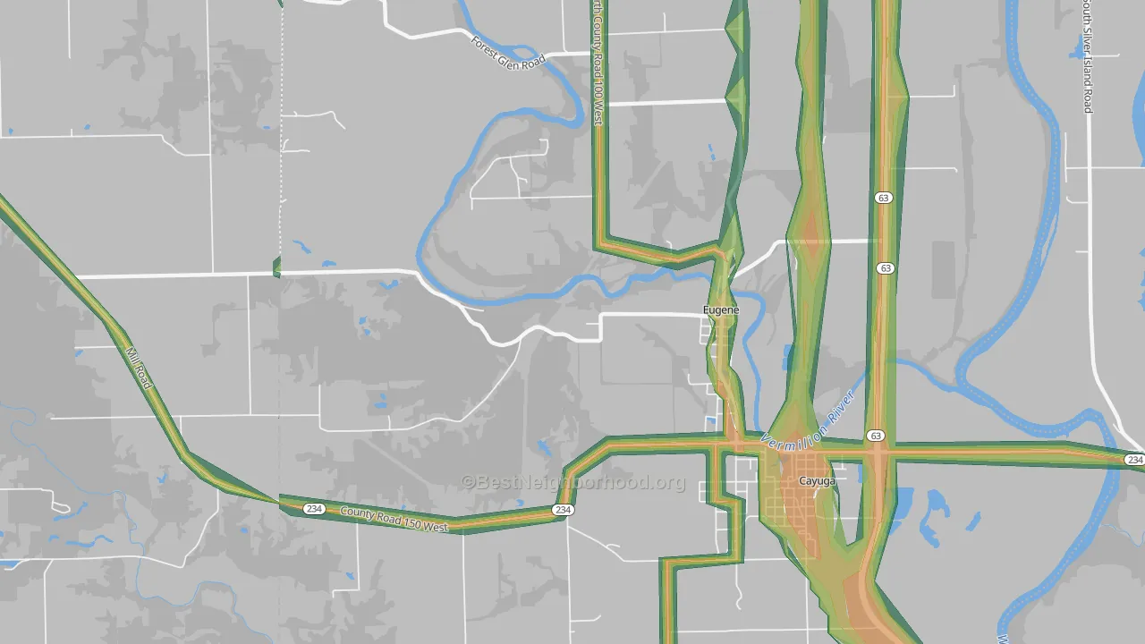 Eugene, IN Map of Noise Levels in Eugene
