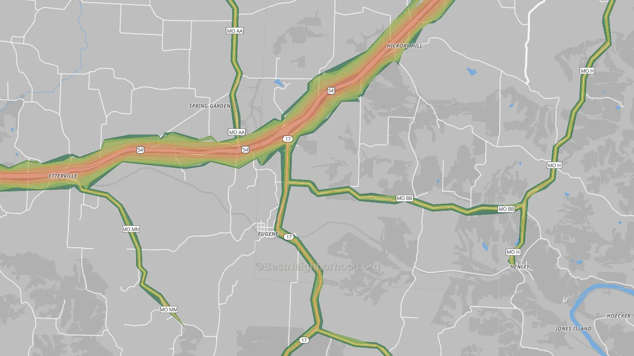 Eugene, MO Map of Noise Levels in Eugene