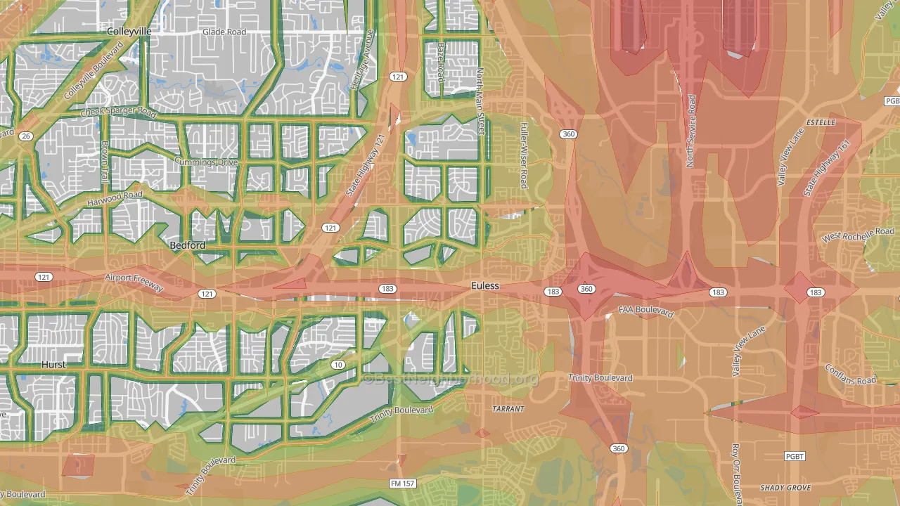 Euless, TX Map of Noise Levels in Euless