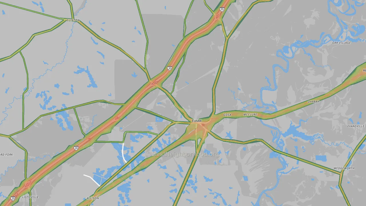 Eutaw, AL Map of Noise Levels in Eutaw